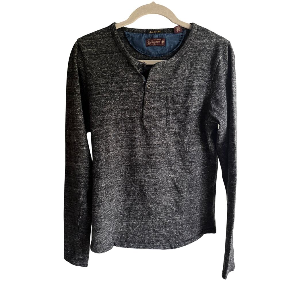 Scotch & Soda Charcoal Slub Cotton Henley Men's S